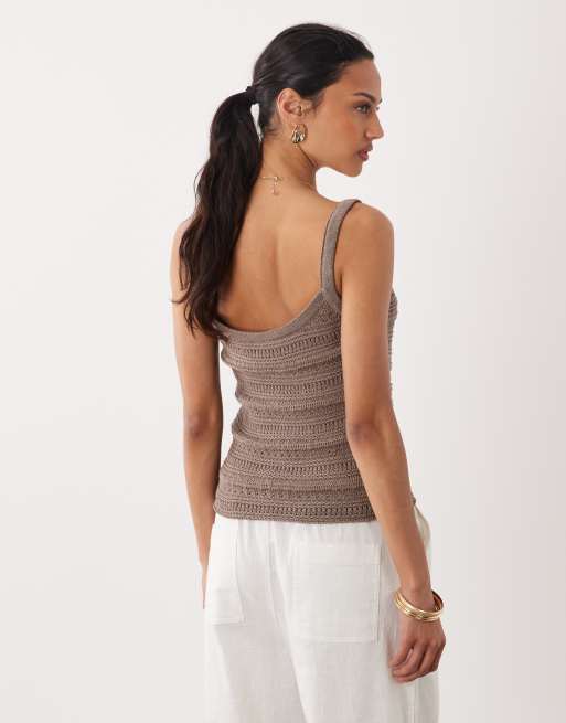 ASOS DESIGN - Canottiera in maglia all'uncinetto moka in coordinato, 4 di 4