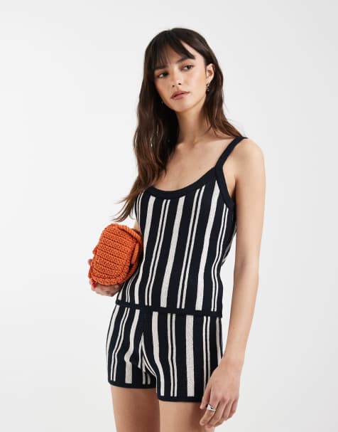 ASOS DESIGN - Canottiera in maglia di misto cotone a righe monocromatiche in coordinato - view 1