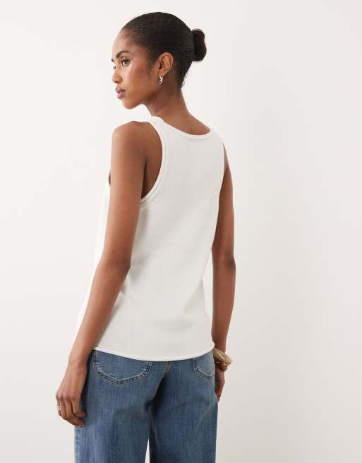 ASOS DESIGN - Canottiera in maglia misto cotone bianca con scollo a U, 3 di 4