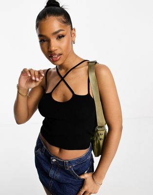 ASOS DESIGN knitted cami with cross over strap in black - ASOS Price Checker