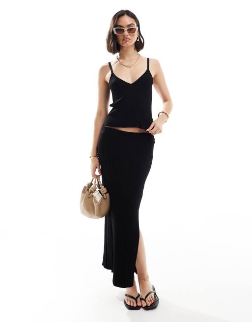 ASOS DESIGN - Canottiera in maglia nera con spalline sottili e scollo a V, 2 di 4