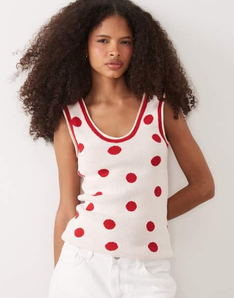 ASOS DESIGN - Canottiera in maglia rossa a pois - view 1