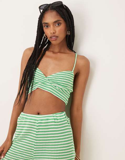 ASOS DESIGN - Canottiera in maglia verde e bianca a righe in coordinato - view 1