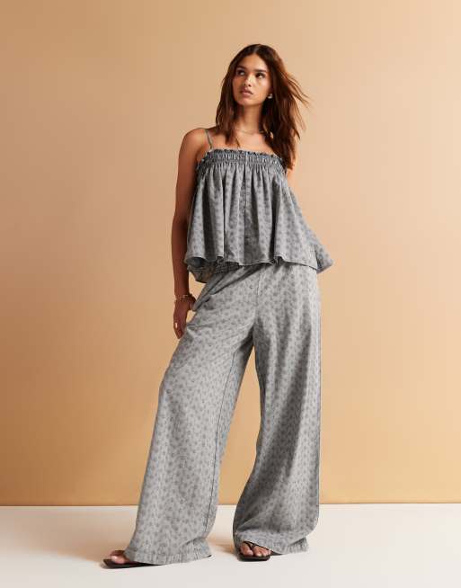 ASOS DESIGN - Canottiera in pizzo grigio slavato arricciata in coordinato, 3 di 4