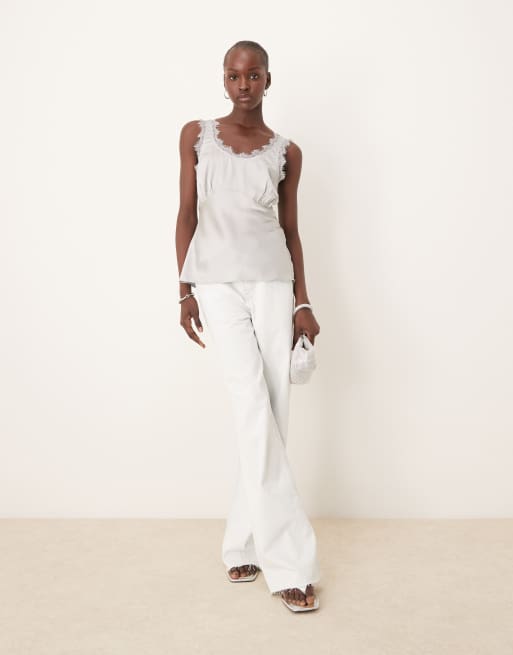 Sottogiacca Raso Bianco Pizzo Canottiera Raso Bianca Canotta Raso