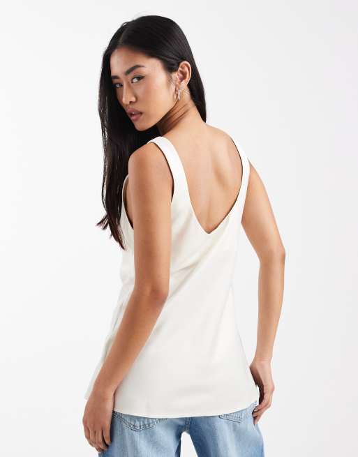 ASOS DESIGN - Canottiera in raso color avorio con scollo rotondo, 4 di 4