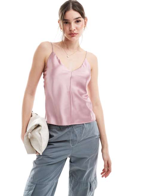ASOS DESIGN - Canottiera in raso rosa con scollo a V