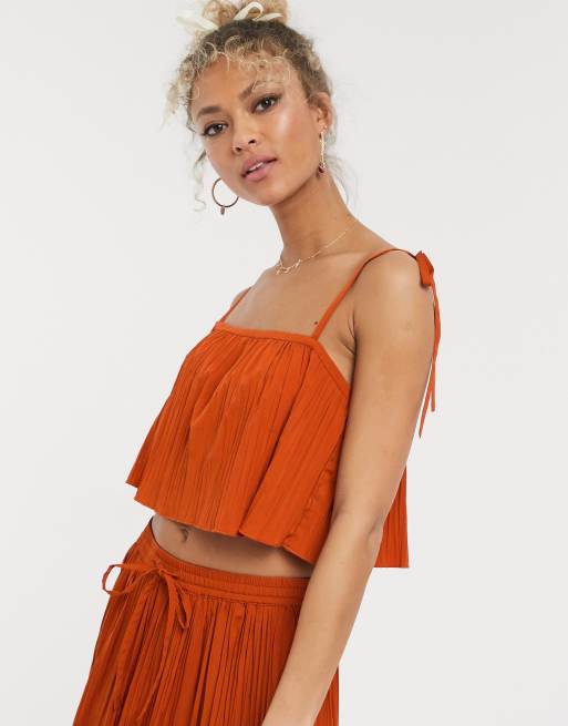 ASOS DESIGN - Canottiera in tessuto stropicciato con scollo quadrato in coordinato 