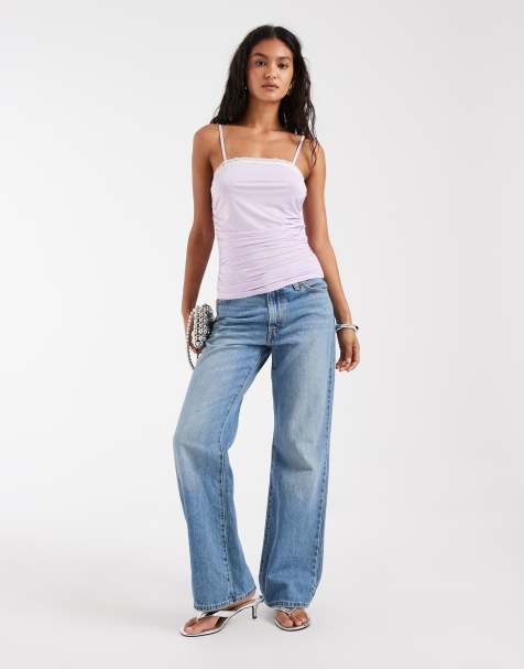ASOS DESIGN - Canottiera lilla con finiture in pizzo e vita arricciata - view 1