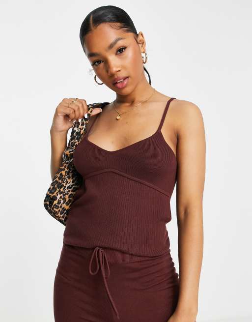 ASOS DESIGN - Canottiera marrone in maglia in coordinato