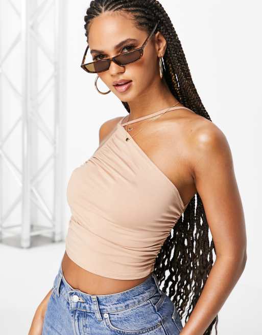 ASOS DESIGN - Canottiera monospalla con spalline sottili 