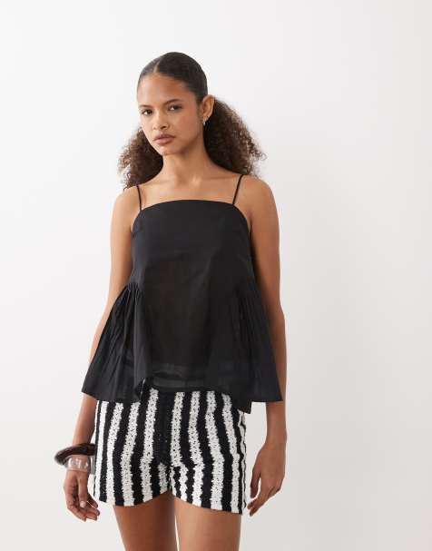 ASOS DESIGN - Canottiera nera arricciata con peplo laterale - view 1