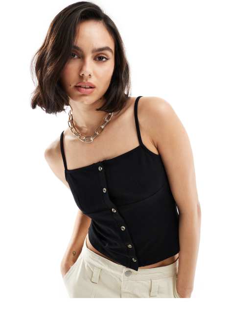 ASOS DESIGN - Canottiera nera con bottone in corno