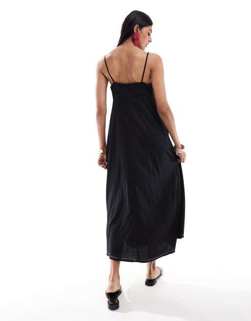 ASOS DESIGN - Canottiera nera con bottoni e cuciture a contrasto, 4 di 4