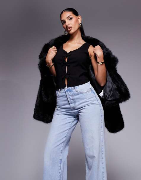 ASOS DESIGN - Canottiera nera in bengalina con fiocchetti - view 1