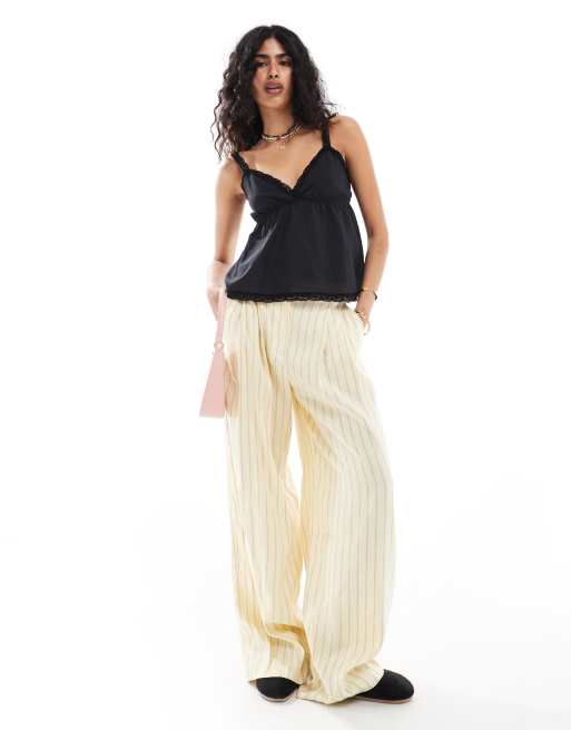 ASOS DESIGN - Canottiera nera in cotone con finiture in pizzo