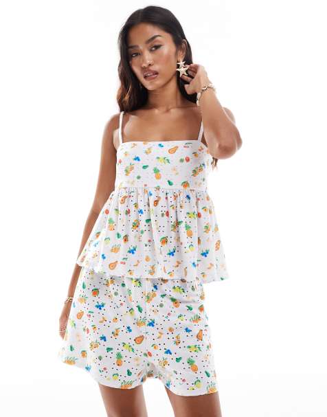 ASOS DESIGN - Canottiera peplo in pizzo con stampa di frutta - view 1