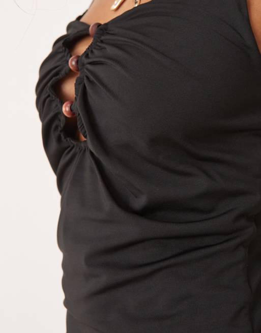 ASOS DESIGN - Canottiera sinuosa raccolta nera con cut-out e perline, 3 di 4