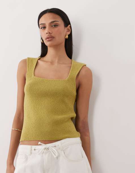 ASOS DESIGN - Canottiera squadrata morbida testurizzata verde - view 1