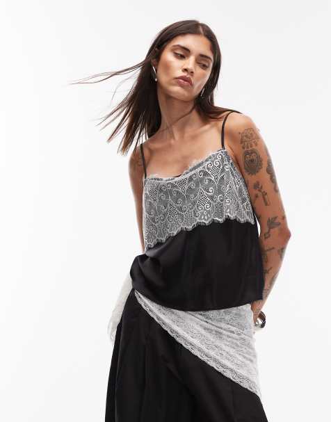 ASOS DESIGN - Canottiera stile lingerie nera con finiture in pizzo - view 1