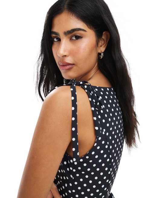 ASOS DESIGN - Canottiera stretta in vita a pois con spalline annodate, 3 di 4