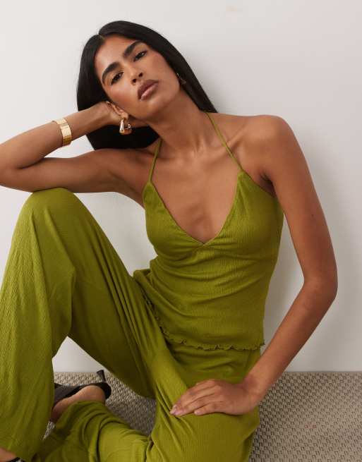 ASOS DESIGN - Canottiera stropicciata verde in coordinato, 3 di 4