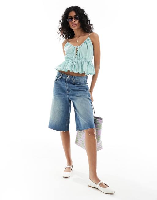 ASOS DESIGN - Canottiera verde salvia plumetis con laccetti e fondo peplo, 4 di 4