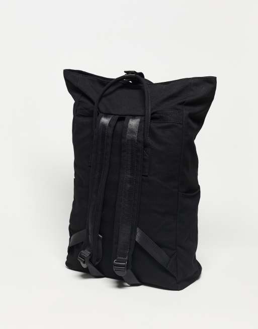 ASOS DESIGN canvas backpack with faux leather base in black