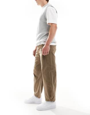 Asos Design Canvas Barrel Fit Pants With Ads Logo In Brown
