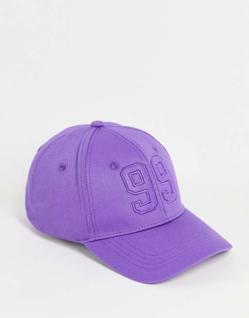ASOS DESIGN - Canvas baseballpet in elektrisch paars met motief