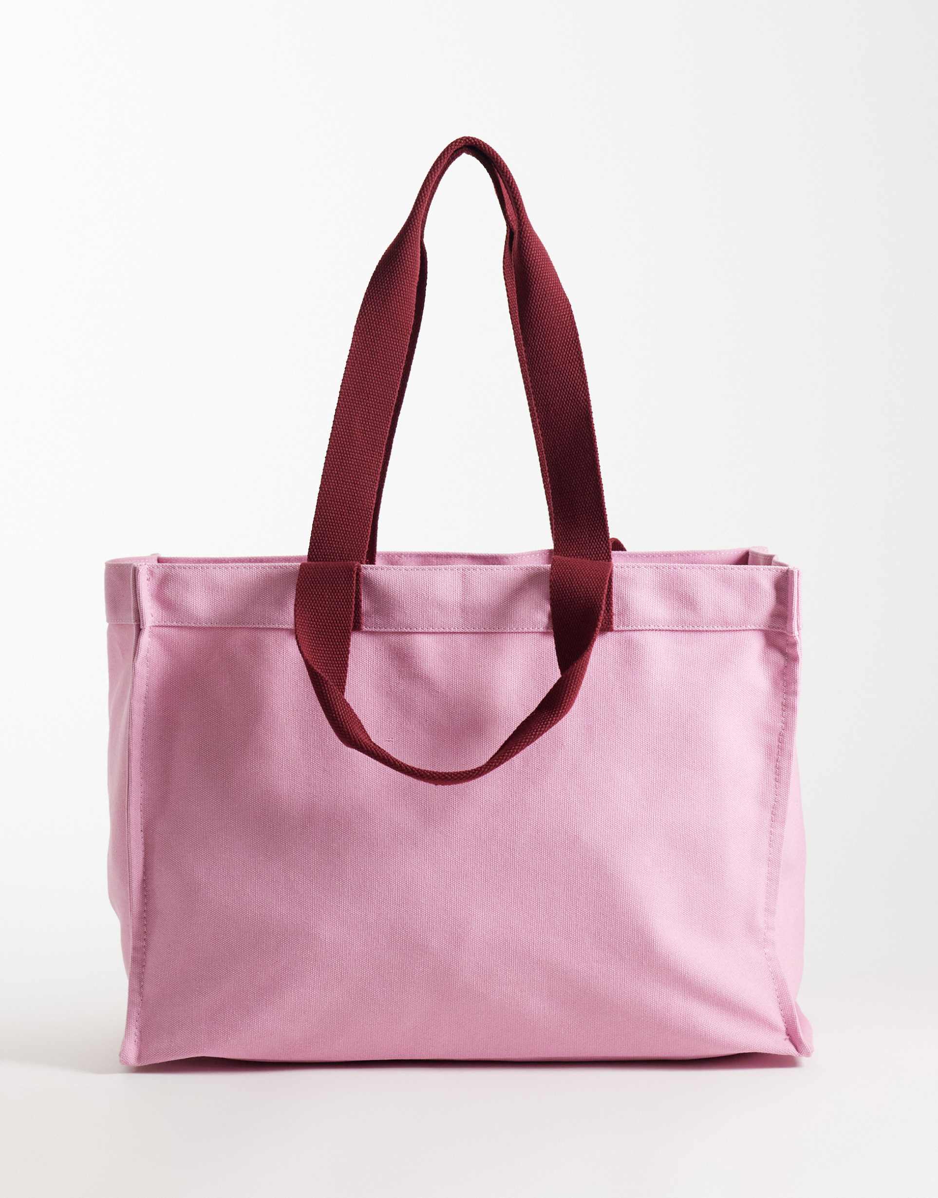asos design canvas boxy tote bag with internal laptop compartment in pink