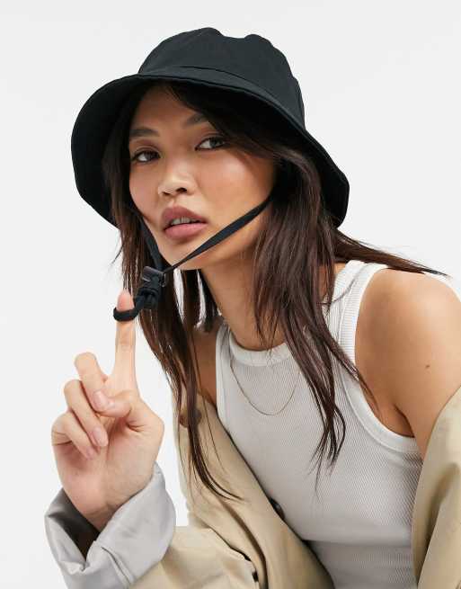 ASOS DESIGN - Canvas bucket hat met trekkoordje in zwart