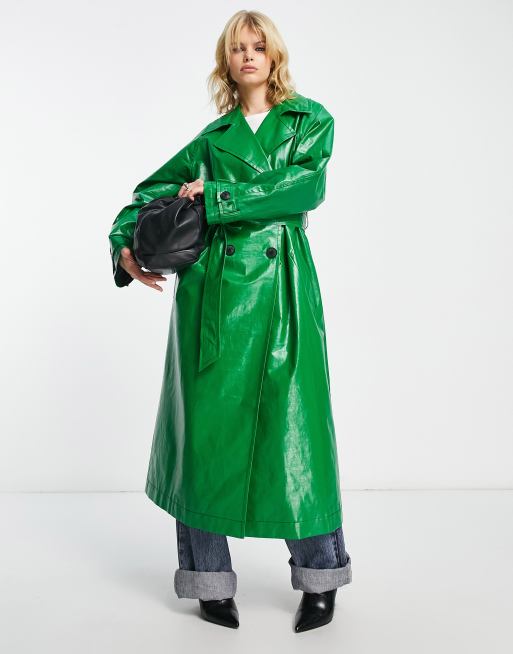 ASOS DESIGN canvas coated trench coat in green | ASOS