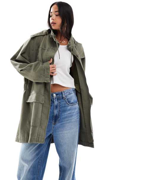 ASOS DESIGN canvas cotton parka with hood in khaki - view 1
