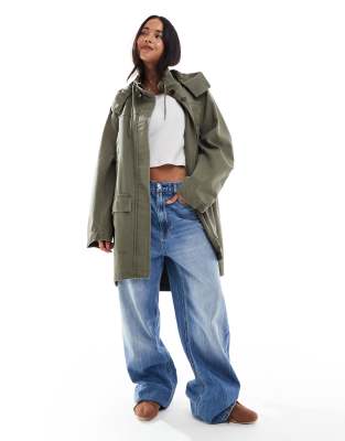 Asos Design Canvas Cotton Parka With Hood In Green