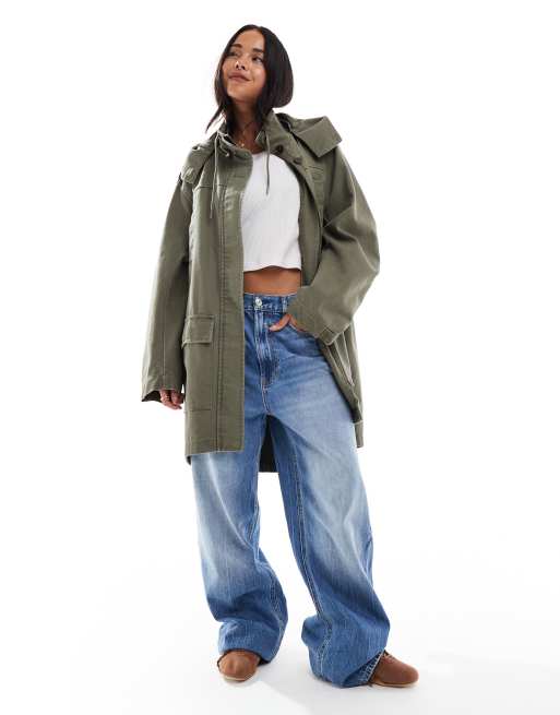 ASOS DESIGN canvas cotton parka with hood in khaki, 2 of 4