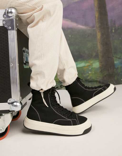 ASOS DESIGN canvas high top sneakers with contrast stitching on chunky sole