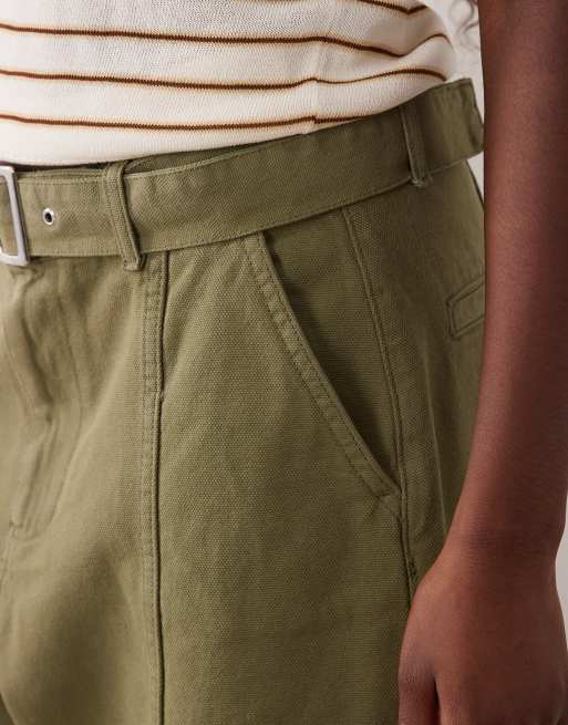 ASOS DESIGN canvas jeans met wijde pijpen en riem in olijfgroen, 5 van 5