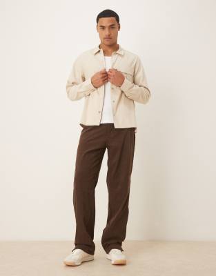Asos Design Canvas Overshirt With Utility Pocket In Neutral