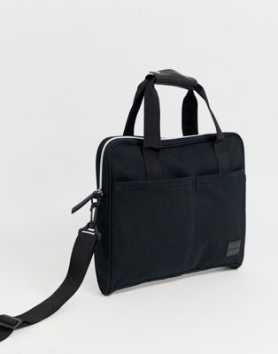 ASOS DESIGN - Canvas satchel in zwart met ritsvakken voorop