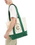[ASOS DESIGN] ASOS DESIGN canvas shopper with monogram in green and ecru-White No Size Ecru
