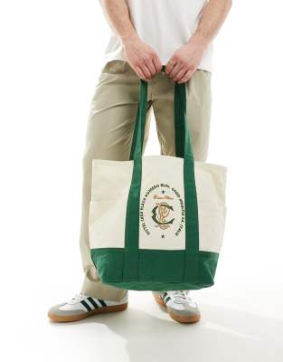 Asos Design Canvas Shopper With Monogram In White
