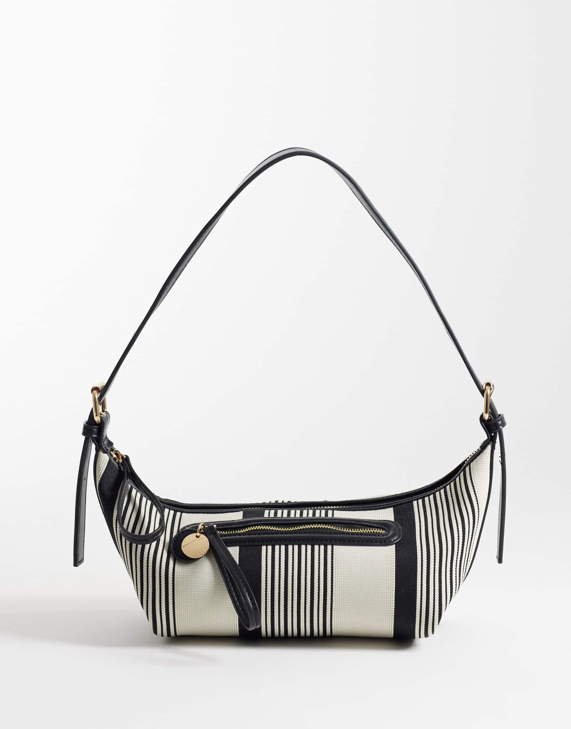 asos design canvas shoulder bag in mono stripe
