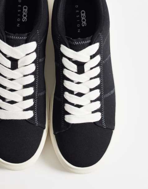 ASOS DESIGN - Canvas sneakers met veters en gestikt detail in zwart - view 1