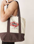 [ASOS DESIGN] ASOS DESIGN canvas tote bag with graphic in ecru and brown-White No Size ECRU AND BROWN