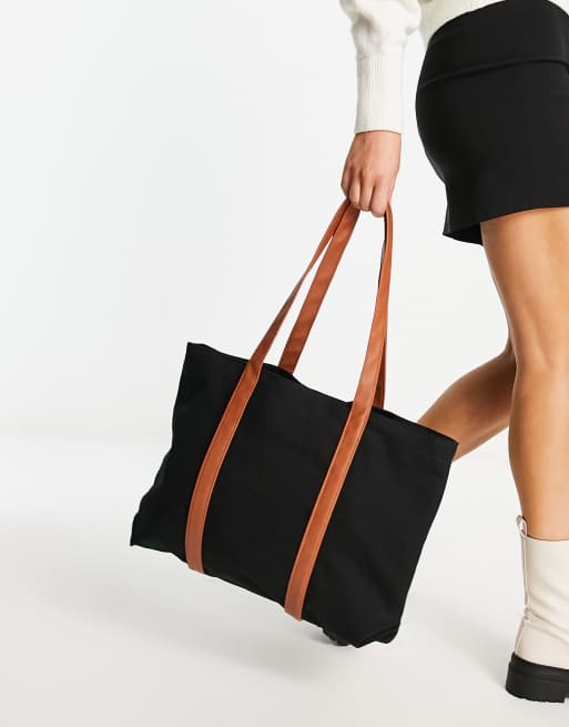 ASOS DESIGN tote bag with removeable laptop compartment in black