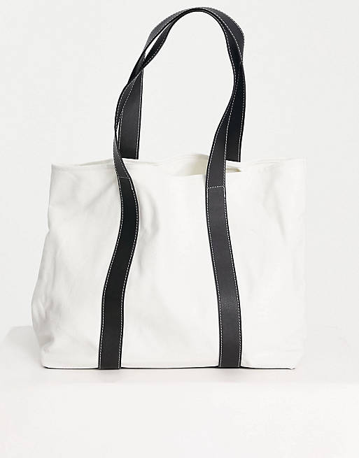 Bags & Purses canvas tote bag with PU straps in cream 