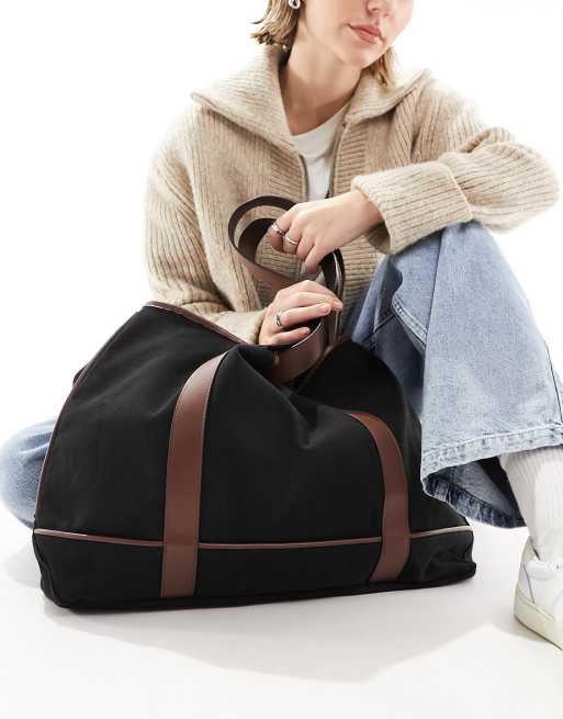 ASOS DESIGN - Canvas tote tas met een gekleurd randje in zwart, 4 van 4