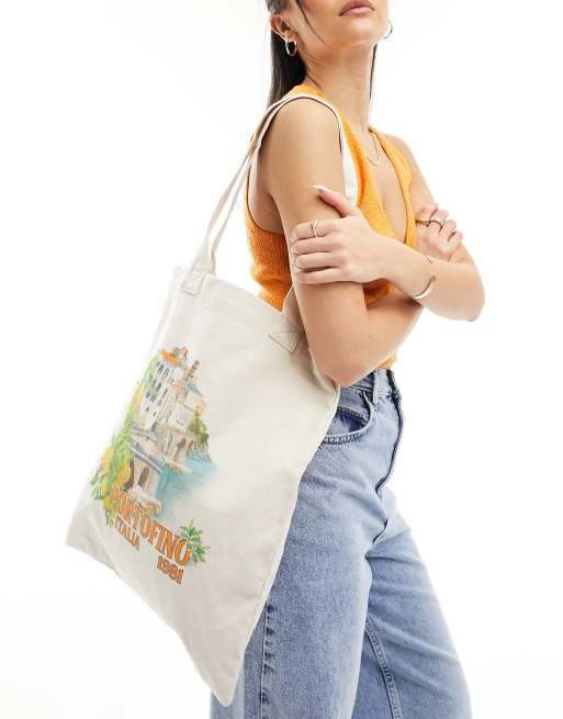 ASOS DESIGN - Canvas tote tas met Portofino-print in multi, 4 van 4