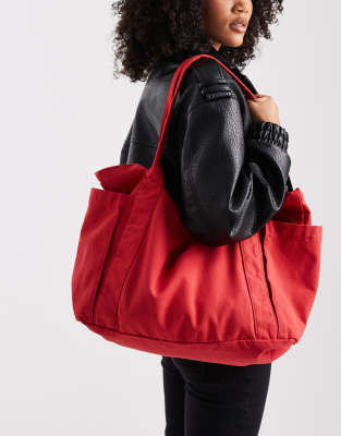 ASOS DESIGN - Canvas-Tragetasche in Tomatenrot mit mehreren Fächern-Brown